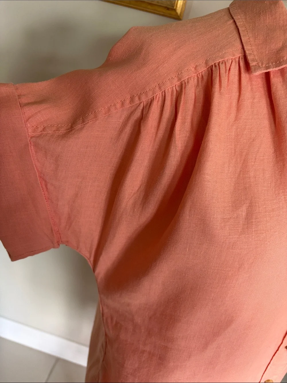 J. Crew Coral Button-Front relaxed linen Shirt Dress